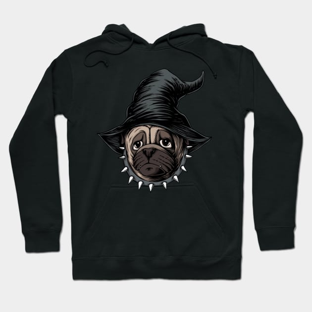 halloween pug dog wear hat witch illustration Hoodie by affane